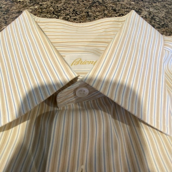 Brioni Men's Cream/Tan Striped Shirt with French Cuff’s  Size 17 Neck 43R - Picture 3 of 8